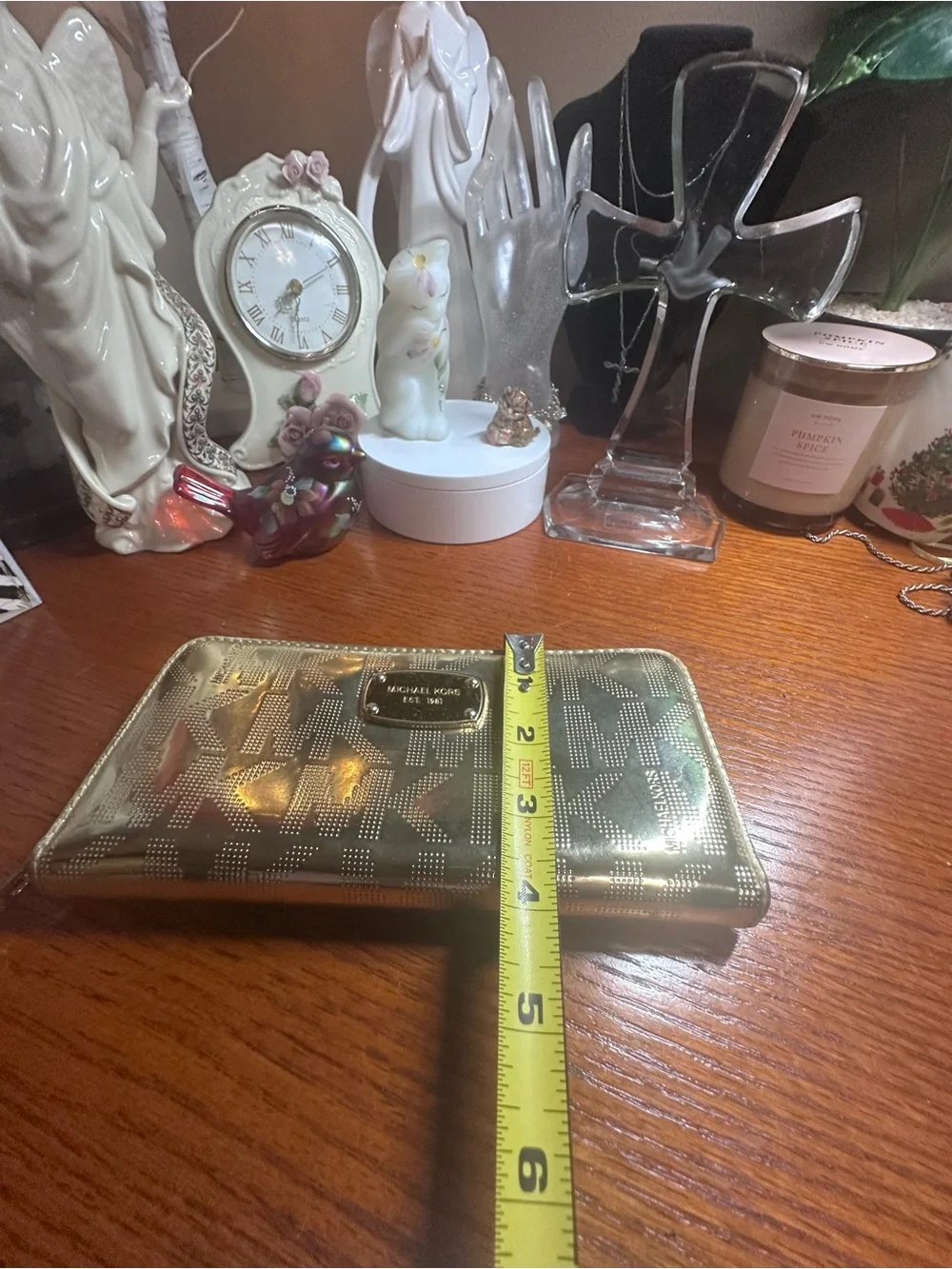 Michael Kors Metallic Gold MK Logo Zip Around Wallet GUC
